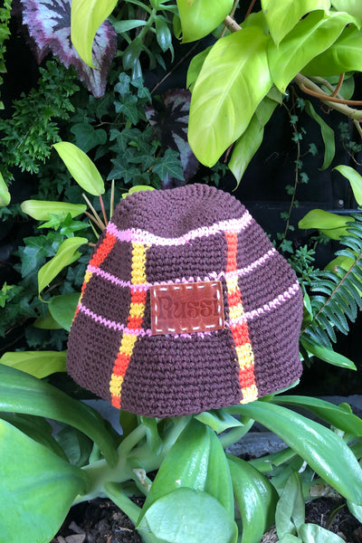 Brown chekered hat